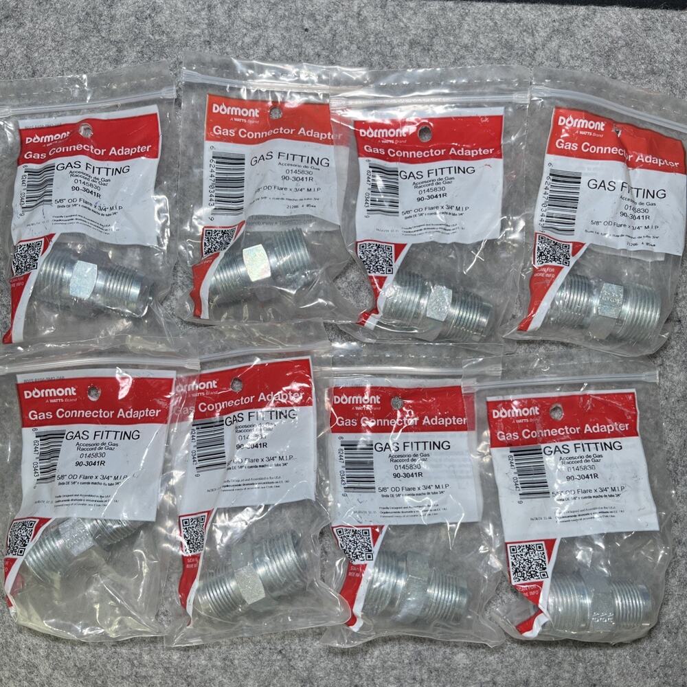 8pk Dormont Gas Pipe Fitting Adapter 90-3041R 5/8" OD Flare x 3/4" MIP USA New